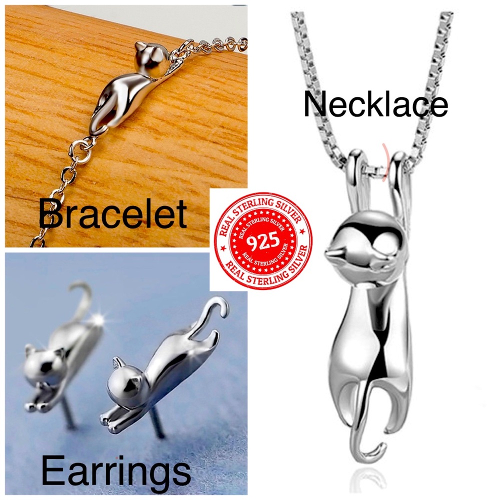 Jumping cat Necklace, earrings & bracelet set